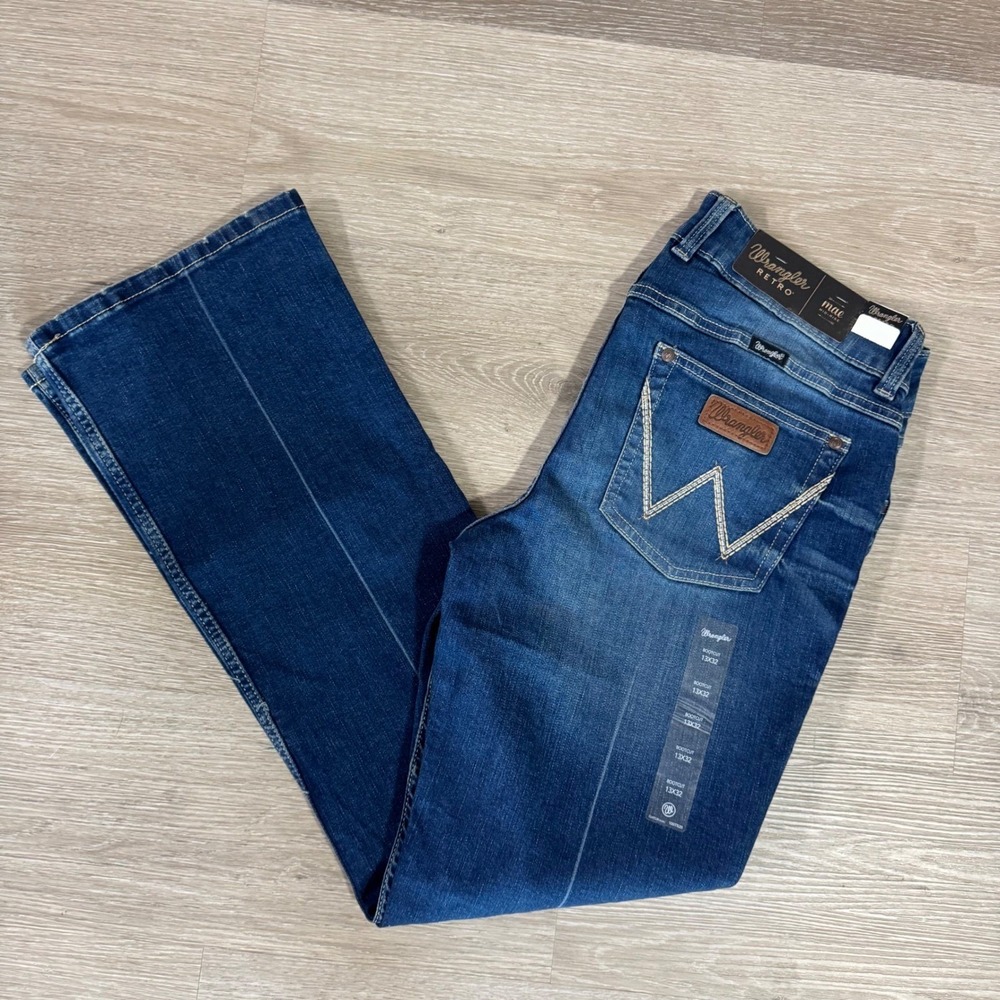 NWT Wrangler Retro Mae Jeans Womens 13x32 Blue Mid Rise Boot Cut 1009MWZPV